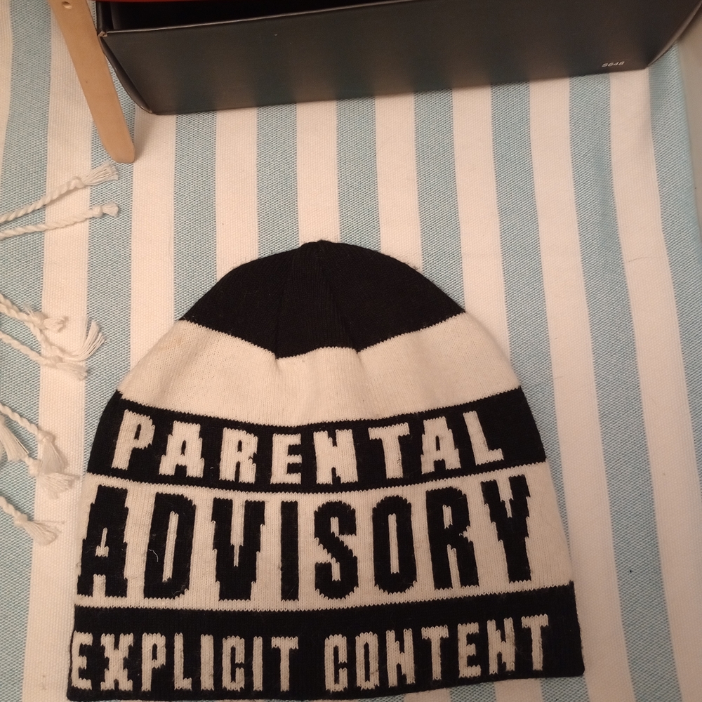 Parental Advisory Black and White Kids Beanie